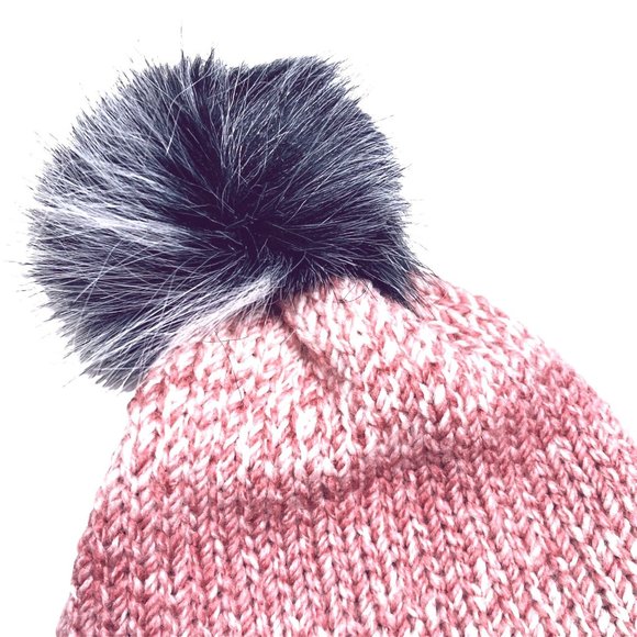 Handmade pom hat rose pink knit slouchy removable faux fur pompom adult winter - Picture 2 of 12